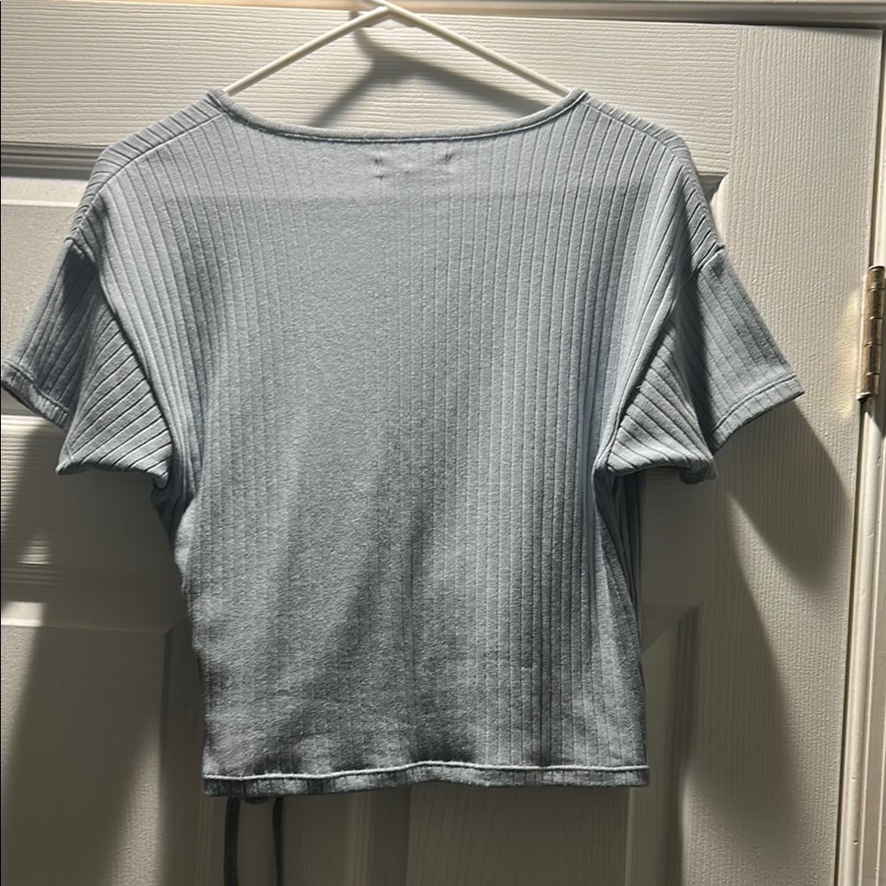 Madewell Blue Ribbed Wrap Top - Picture 2 of 6